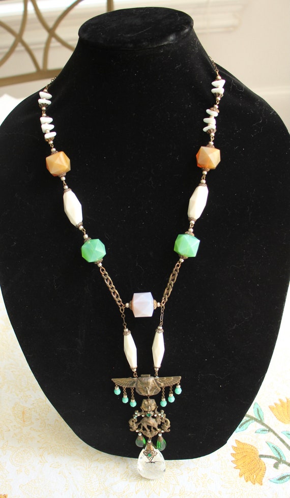 Beautiful Gablonz Glass Necklace, Egyptian Revival