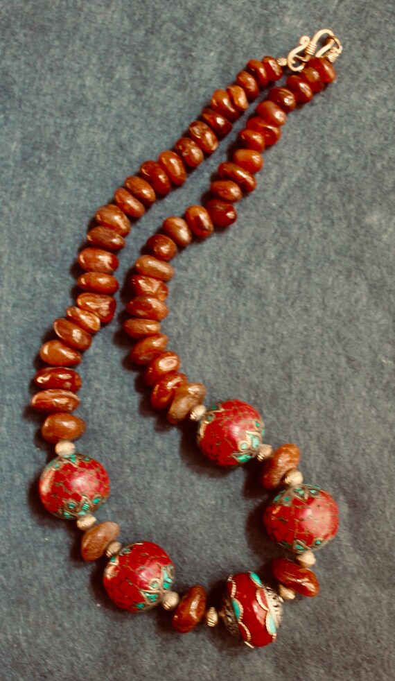 Beautiful  Antique  Moroccan Agate and Brass Beads