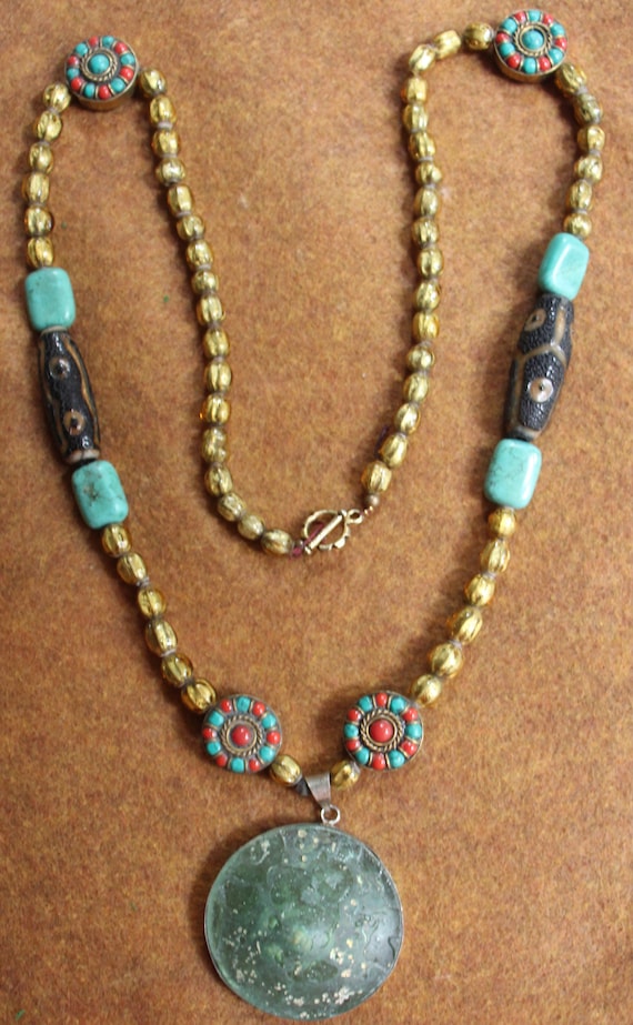 Ancient Roman Glass Pendan and Old Beads, Tibetan 
