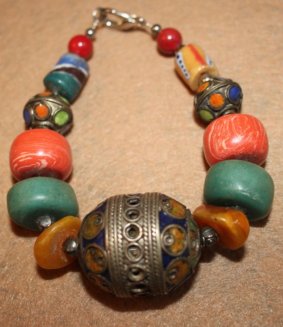 Very Rare Antique Moroccan Tribal Beaded Bracelet Gem
