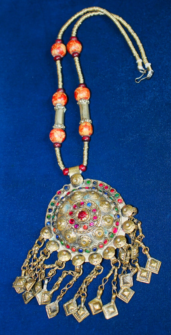 Very Nice Antique Afghan Necklace With Large Penda