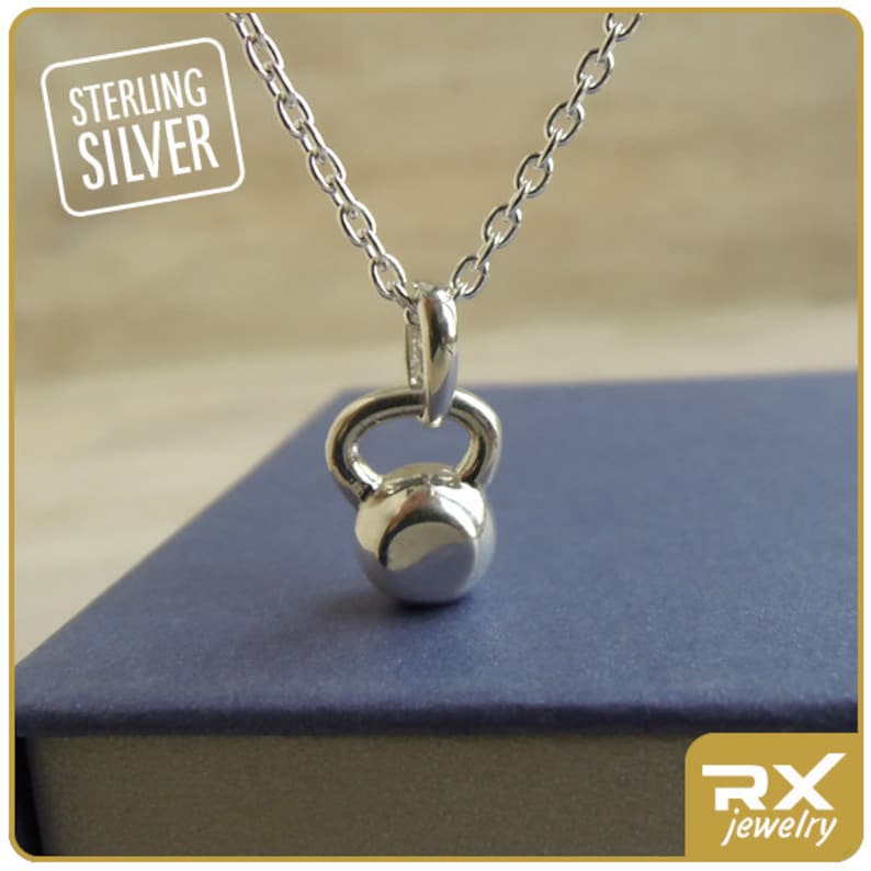 925 Sterling Silver Weight Exercise Fitness Gym Tiny Kettlebell Charm Necklace 