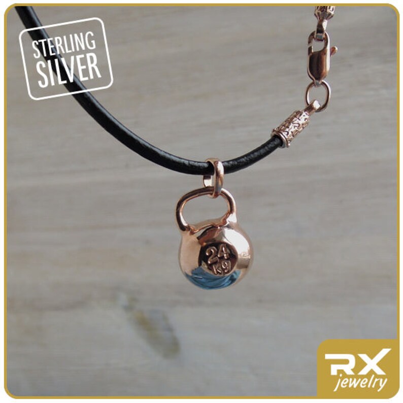 Gold plated Kettlebell jewelry Gilded gym necklace Sterling Etsy