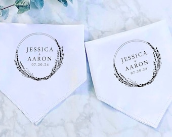 Set of 2 Wedding Handkerchief, Custom White Hankie Thank You Gift Mother Father of the Bride Groom Personalized Minimalist Hanky Mom Dad