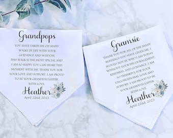 CUSTOM Hanky, SET OF 2 Grandma Grandpa White Handkerchief Personalized Hankie Gift Grandfather Grandmother Hankerchief Memento Present Poem