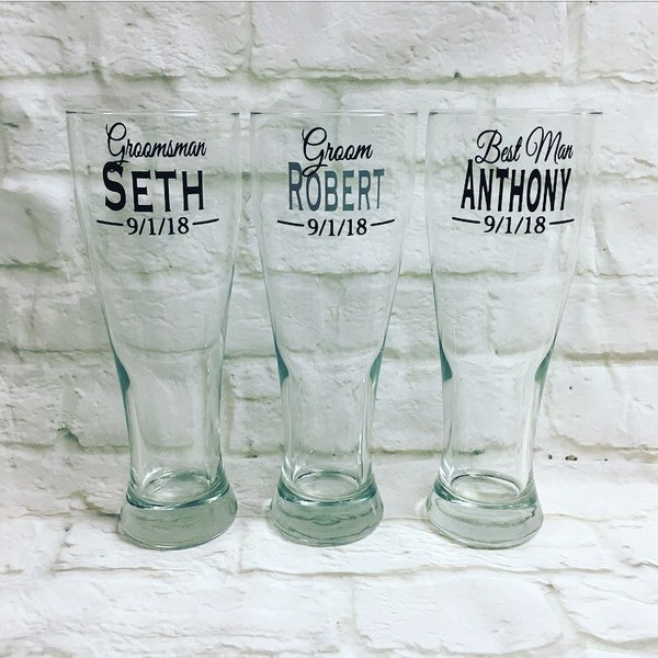 Tall Beer Glass, Groomsman Beer Mug Pilsner Best Man Personalized Bridesmaid Gift, Groomsmen Gift Custom Mugs Custom Wedding Stein Name