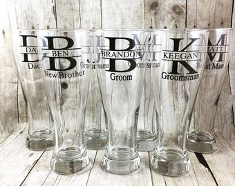 Tall Beer Glass, Groomsman Beer Mug Pilsner Best Man Personalized Bridesmaid Gift, Groomsmen Gift, Custom, Custom Mugs Wedding Stein Name