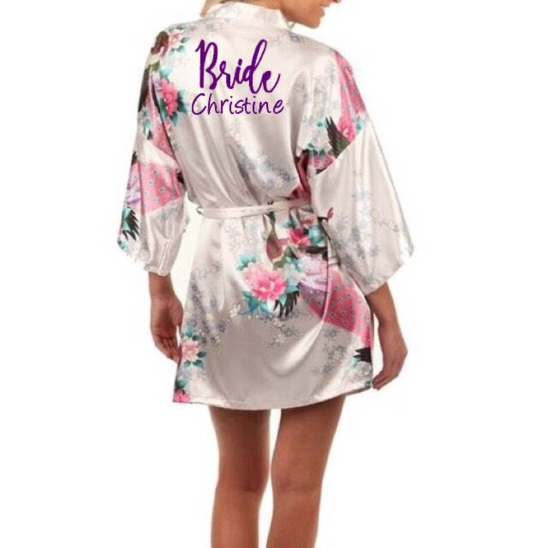 Personalized Satin Robes Bridesmaid Silk Robe Gift Kimono Wedding Party Bridesmaids Proposal Bachelorette White Bridal Party Robe Name