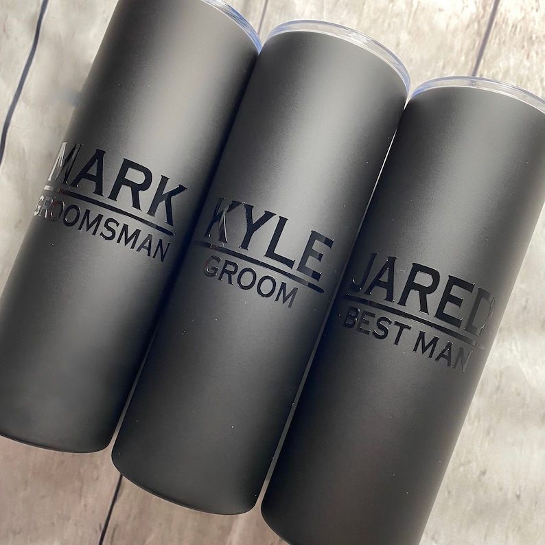 Minimalist Matte Black Tumbler, Groomsman Gift Personalized With Initials image 1