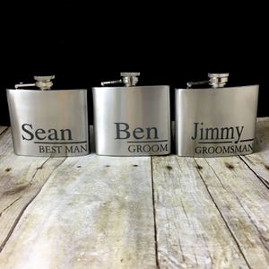 Groomsman Hip Flasks, Groomsmen Gifts, Best Man Gift Idea, Personalized Stainless Steel Flask Custom Minimalist For Him Wedding Etched Decal