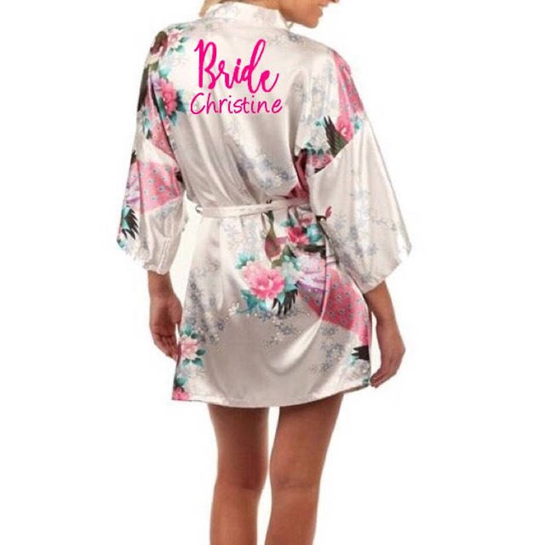 Personalized Satin Robes Bridesmaid Silk Robe Gift Kimono Wedding Party Bridesmaids Proposal Bachelorette White Bridal Party Robe Name