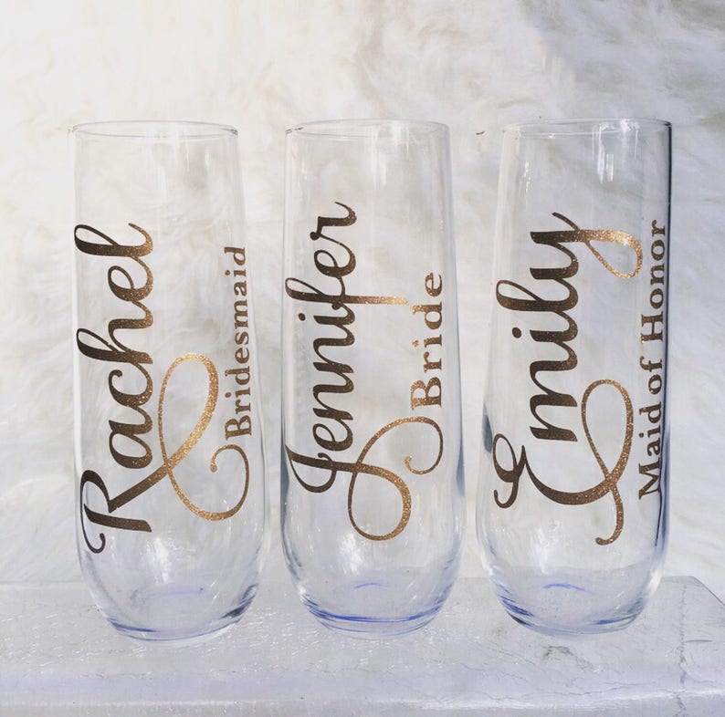 Stemless Glass Champagne Flutes Bridesmaid Gift Personalized Etsy Canada