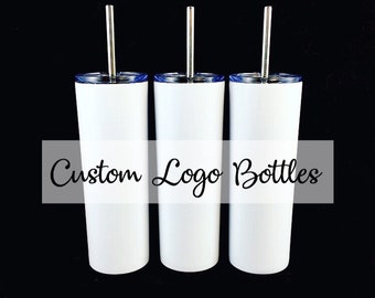 Custom Printed Logo Water Bottle, Employee Gift Idea Custom Tumbler White Stainless Personalized Work Christmas Party Gifts Business Ideas