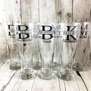 Groomsman Beer Mug, Best Man Tall Beer Glass, Pilsner Personalized Bridesmaid Gift, Groomsmen Gift, Custom Wedding Stein Gift Monogram Cup image 2