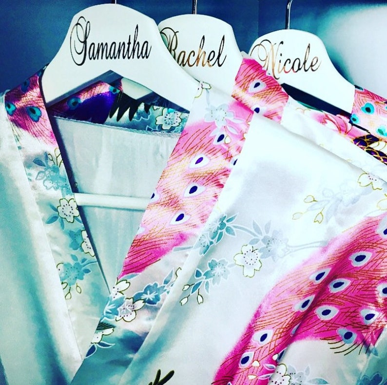 Personalized Satin Robes Bridesmaid Silk Robe Gift Kimono Wedding Party Bridesmaids Proposal Bachelorette White Bridal Party Robe Name