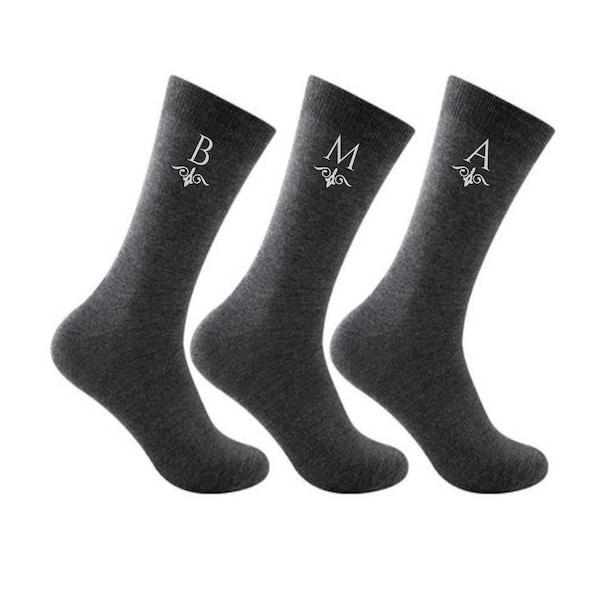 Minimalist Groomsmen Grey Socks, Wedding Gift Best Man Groomsman Proposal Black Dark Gray Dress Socks Manly Gifts For Him Guy Monogram