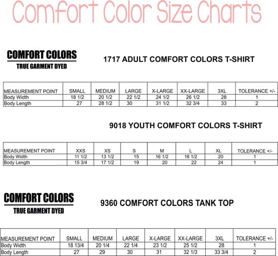 Comfort Colors Youth Size Chart