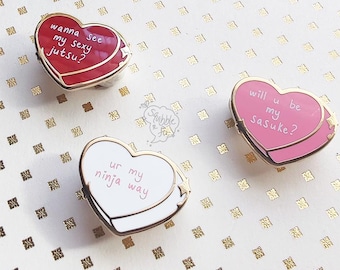 FINAL RESTOCK Lovely Ninja Candy Hearts | Nostalgic Shounen Fangirl Fanboy Hard Enamel Pins | Anime Weeb Otaku Accessory