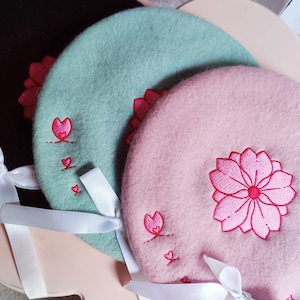 FINAL RESTOCK SakurAcessories | Wool Beret | Kawaii Japanese Cherry Blossom Inspired Hat