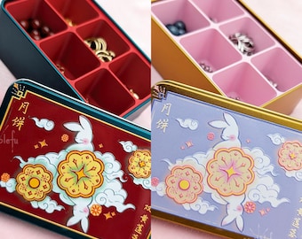 Rabbit on the Moon-cake Mini Mooncake Tin | Midautumn Festival Trinket Storage Container or Pill Box