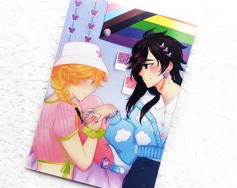 Genshin Impact Postcard | Aether x Zhongli Y2K Pride | Anime Video Game Mini Print Poster Stationery