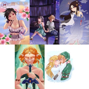 Cartes postales de jeux vidéo FFVIIR et LoZ | Costa del Sol, CloTi, TotK, ZeLink | Mini poster de jeu vidéo d'anime imprimé