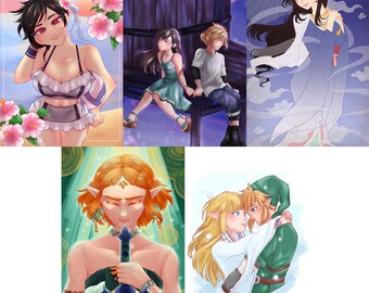FFVIIR & LoZ Video Game Postcards | Costa del Sol, CloTi, TotK, ZeLink | Anime Video Game Mini Print Poster Stationery