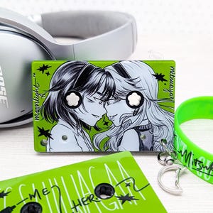 Chaveiro de fita cassete MitsuAya Mixed Tape | TGSWIIWAGAA Verde Yuri GL Manga Girls Love | Acessório para bolsa/bolsa Ita