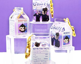 JJK SatoSugu | GG Grape Juice Milk Carton Charms | Curse Fighting Anime Sorcery | Anime Handbag / Ita bag / Backpack Accessory