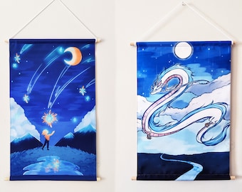 Nostalgic Japanese Anime Movie Studio Inspired | Enamel Pin Banners | Pin Banners | Hard Enamel Pin Display | Kawaii Stars and Dragon