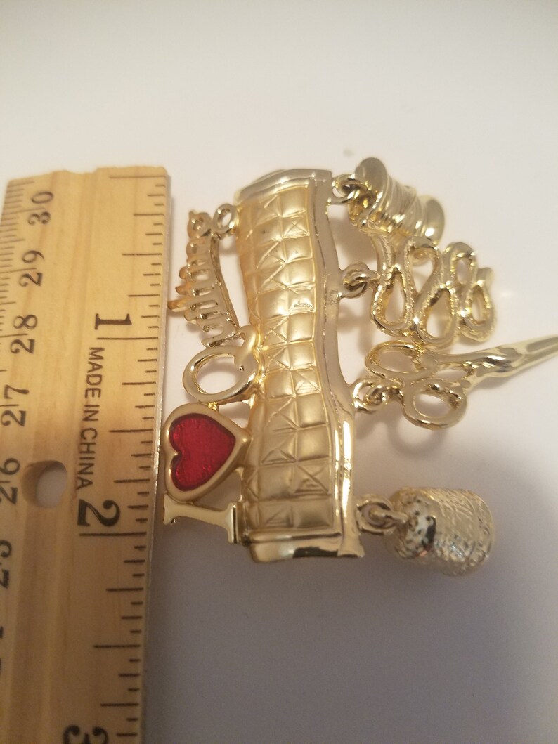 I love quilting brooch with charms AJC