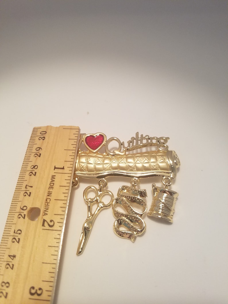 I love quilting brooch with charms AJC