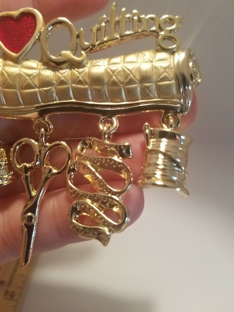 I love quilting brooch with charms AJC