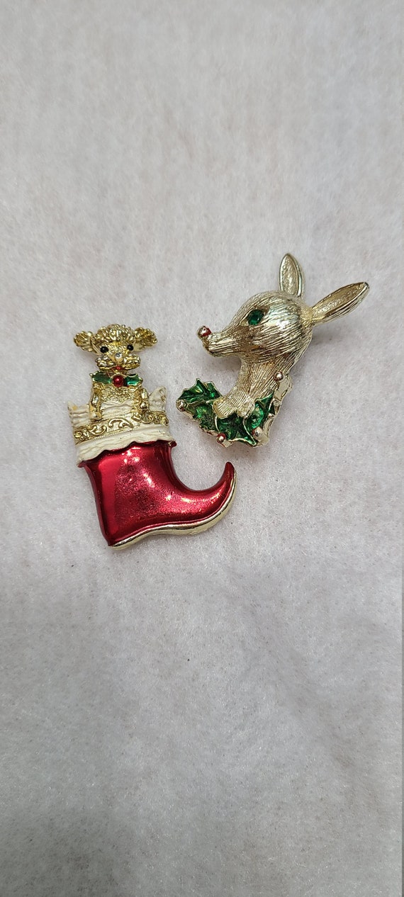 2 Gerry Christmas Brooch Rudolph  and poodle