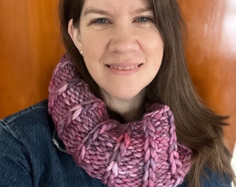 Slip Stitch Rib Cowl, Cowl Scarf, Infinity Scarf, Chunky Scarf, Knitted Scarf