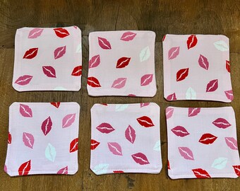 Lip Print Makeup Remover Pads, Set of 6, Reusable Pads, Makeup Remover Pads