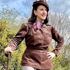 Chaqueta deportiva de los años 40, chaqueta deportiva vintage, chaqueta de los años 30, chaqueta de los años 40, chaqueta de pana, chaqueta de pana vintage, chaqueta con cinturón en la espalda, marrón