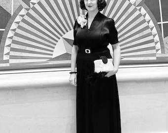1930s 1940s vintage style liquid  satin gown in black, vintage goth, 1939s dress, 1930s black gown, 1940s long dress