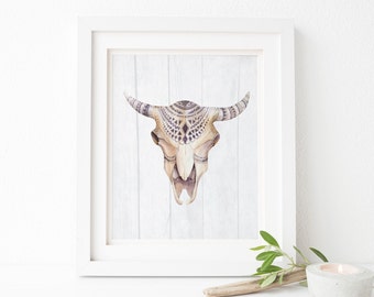 Boho skull print Boho printable art Boho wall art Tribal | Etsy