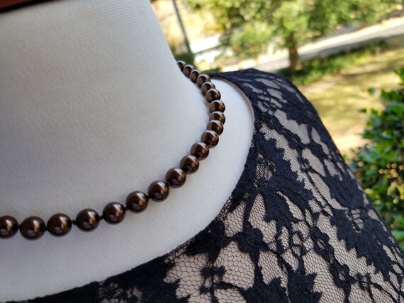 Vintage 8mm Brown Choker Knotted Glass Pearls. Fa… - image 8