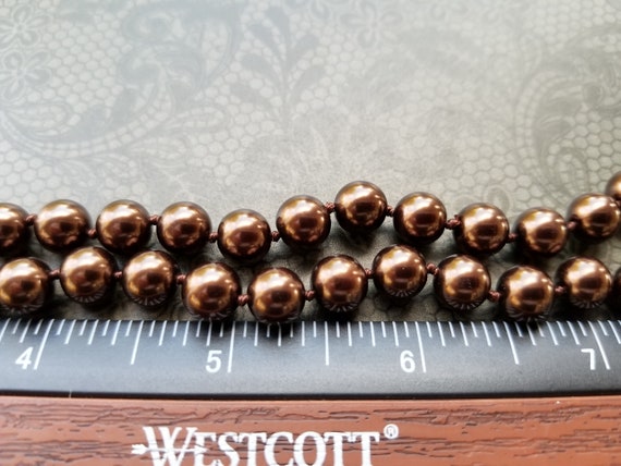 Vintage 8mm Brown Choker Knotted Glass Pearls. Fa… - image 7