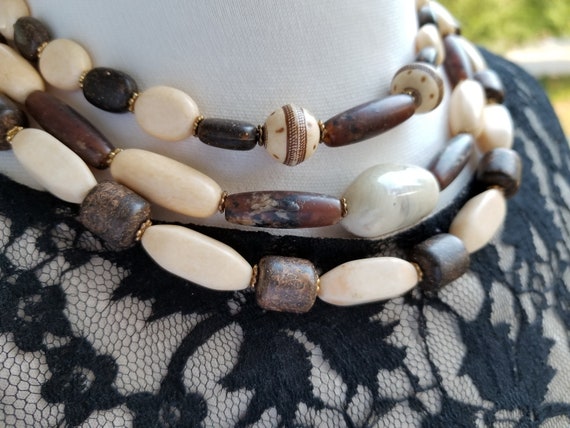 Vintage Bohemian Bone and Horn Necklace. Boho. Tr… - image 1