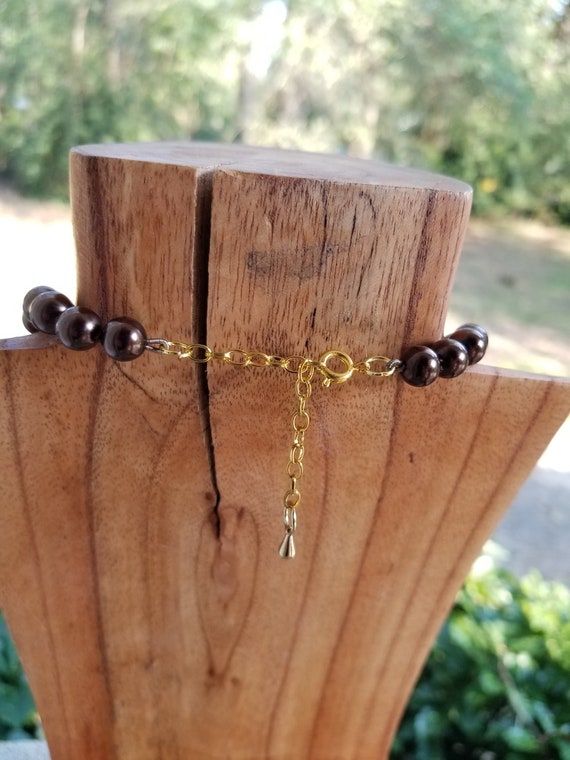 Vintage 8mm Brown Choker Knotted Glass Pearls. Fa… - image 6