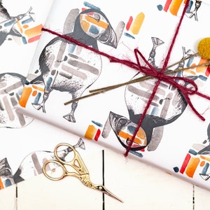 Ensemble d’emballage cadeau Aquarelle Macareux | Papier d’emballage pour macareux