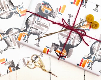 Watercolour Puffin Gift Wrap Set | Puffin Wrapping Paper