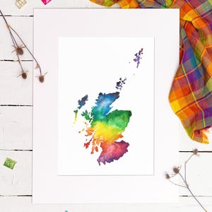 Impresión de mapa de Escocia en acuarela (2 colores)