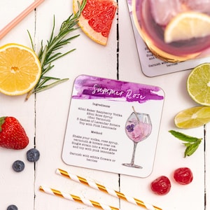 Summer Rose Coaster | Cocktail Recipe Coaster | Vodka Cocktail