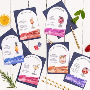 Set di biglietti di auguri con cocktail d'autore scozzesi (mix & match)