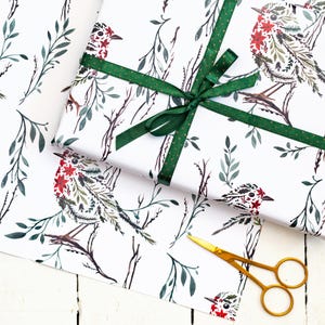 Christmas Robin Gift Wrap | Poinsettia Robin Wrapping Paper