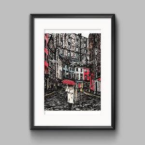 Edinburgh Art Print: Victoria Street Watercolor Illustration